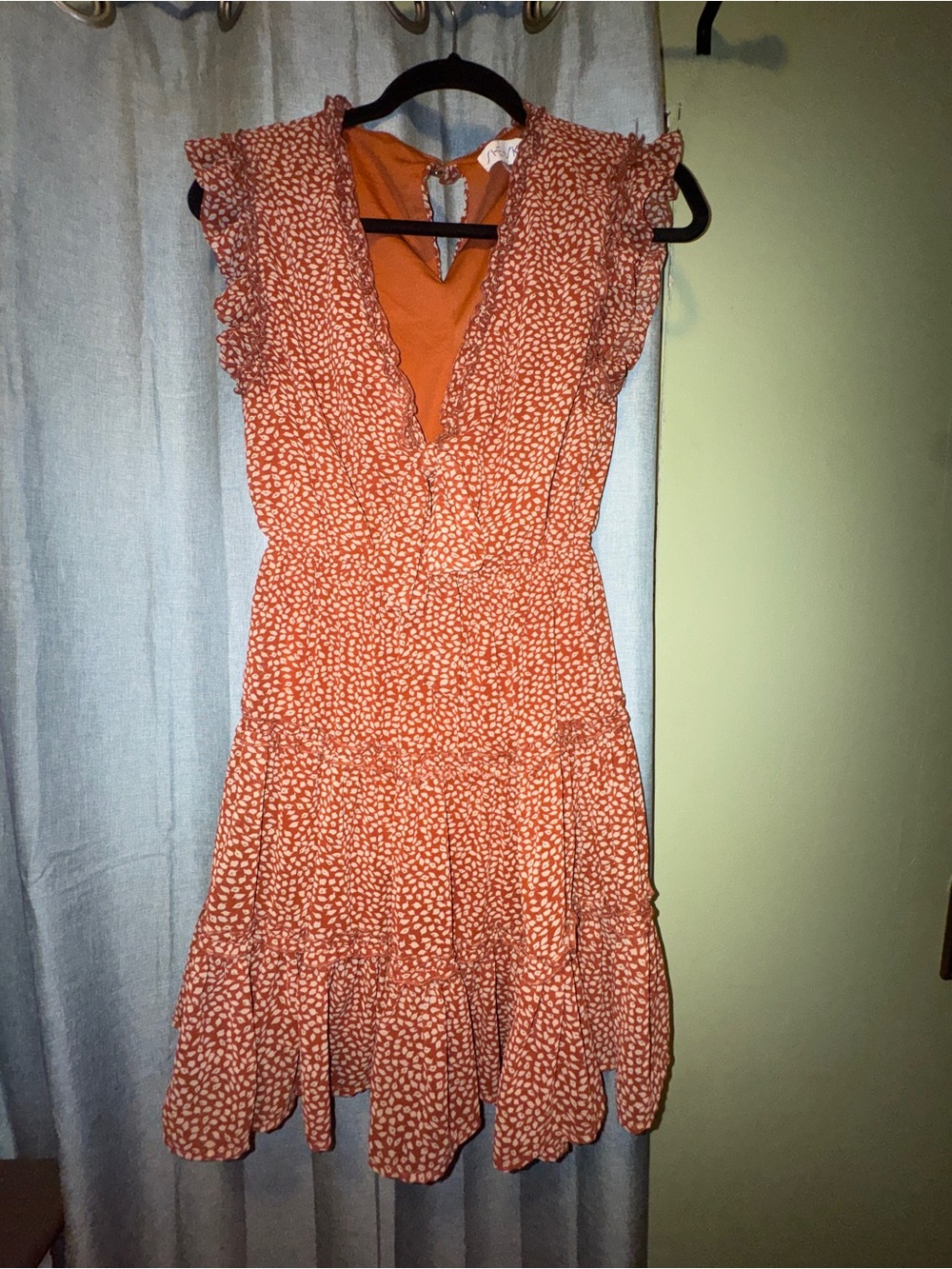 Rust Orange Ruffle V‑Neck Tiered Dress